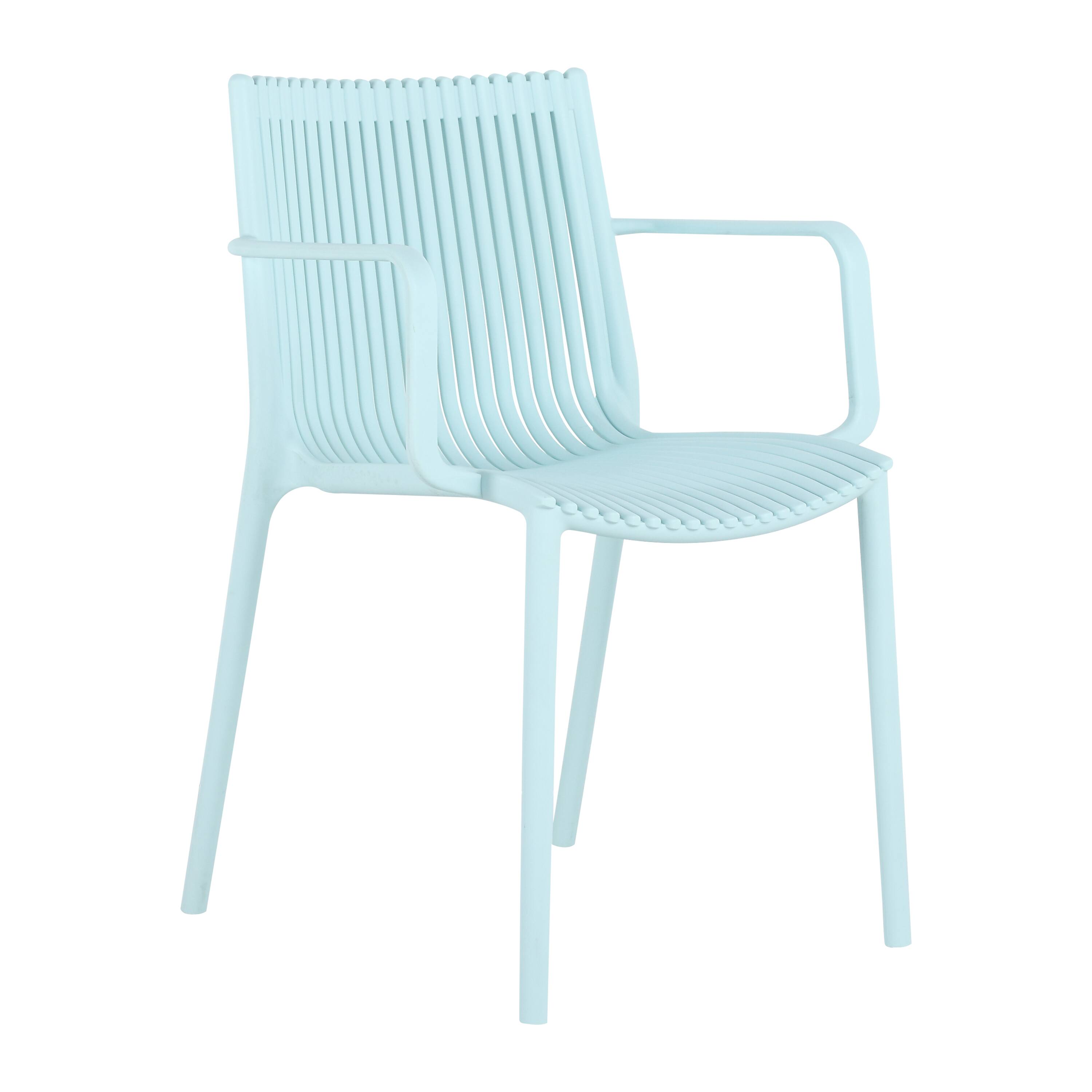 Alt View 4. Mondawe - 5-Piece Outdoor Dining Set – 55 Inch Table with 4 Stackable PP Armchair - Blue+White.