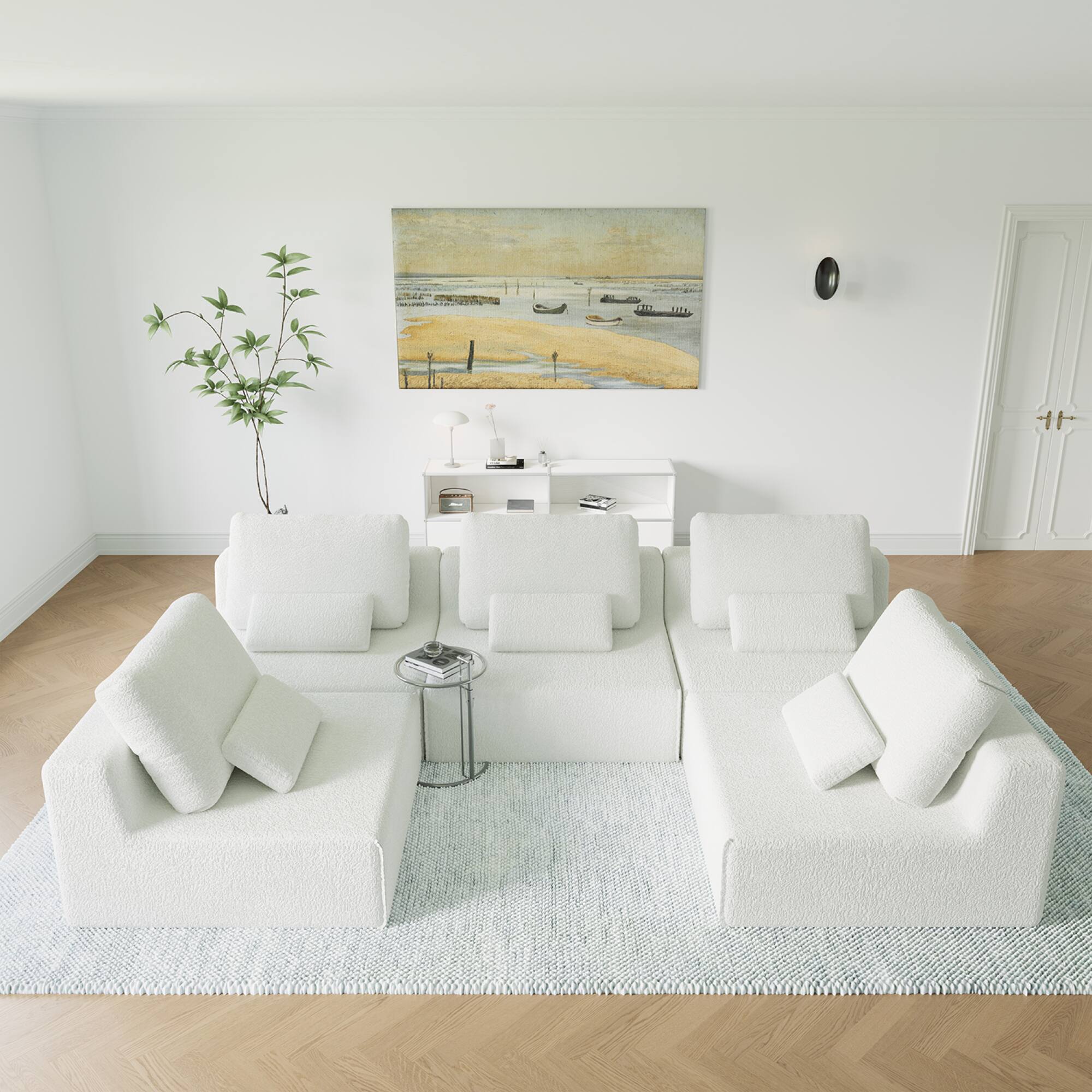 Left. GOODSILO - Oversized Modular Sectional Sofa Set with Plush Foam-Filled Cushions for Versatile Living Room Arrangements - Creamy White.