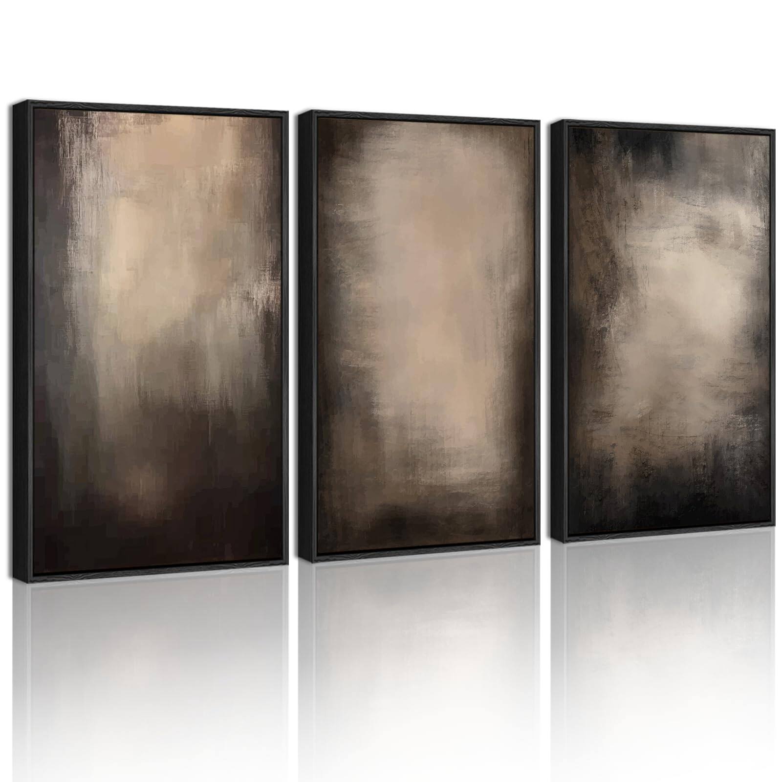 Front. Hirose Alice - KUVIOKE Modern Abstract Framed Wall Art Black Neutral Minimalist Ink and Wash Graffiti Pastel Wall Decor for - Earth Abstract 16 x 24in x 3 Panels Black Modern.