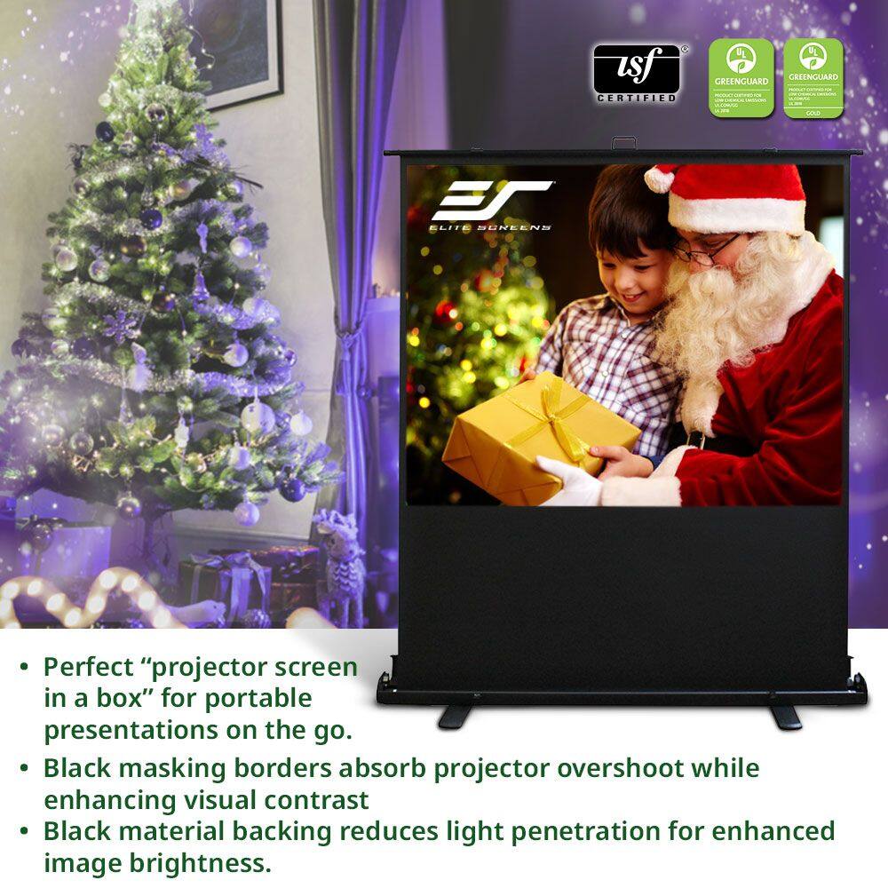 - Perfect "projector screen in a box" for portable presentations on the go.
- Black masking borders absorb projector overshoot while enhancing visual contrast.
- Black material backing reduces light penetration for enhanced image brightness.