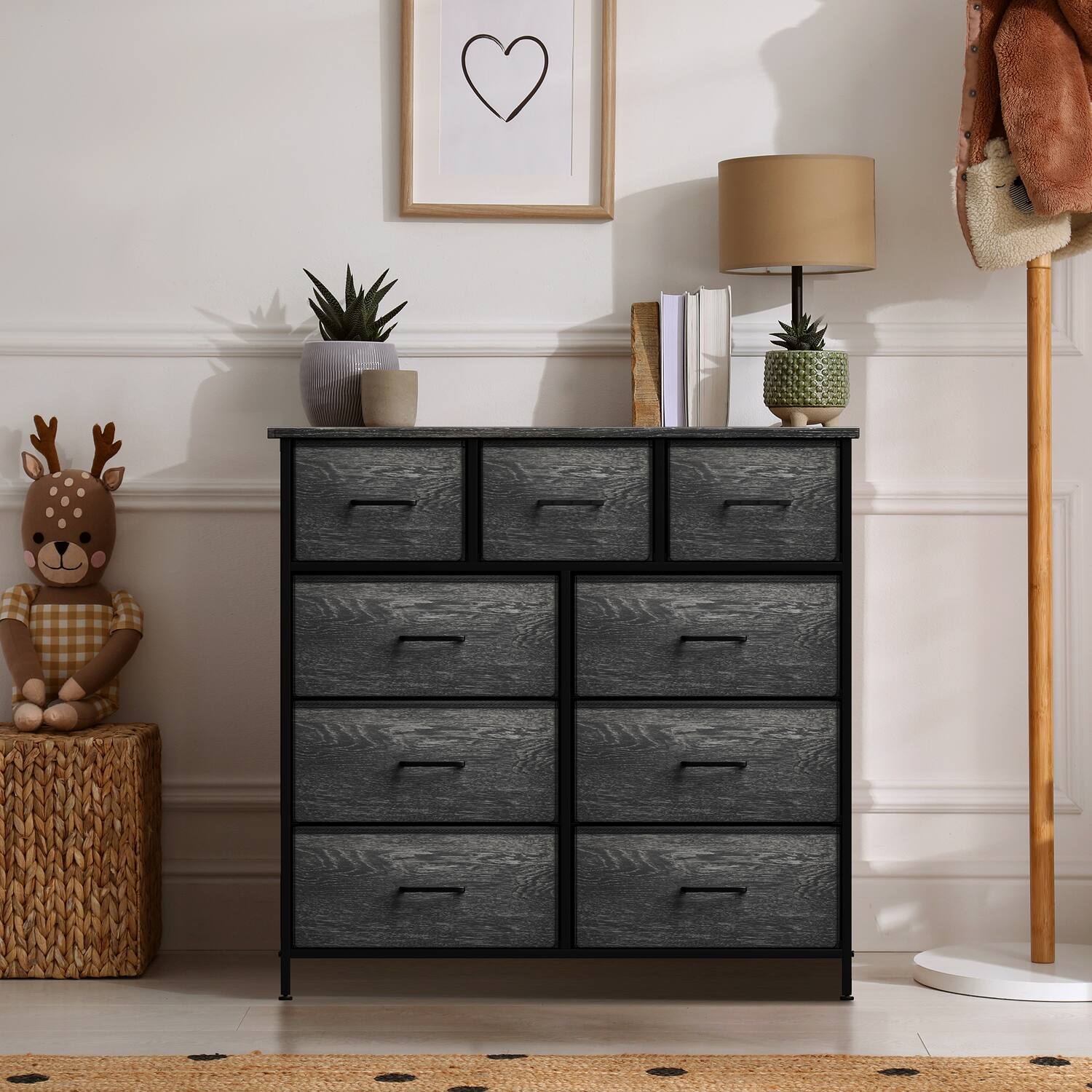Alt View 3. Sorbus - Sorbus 9 Drawers Dresser - Furniture Storage for Bedroom, Closet, and More - Steel Frame, Wood Top, Fabric Bins - Rustic black.