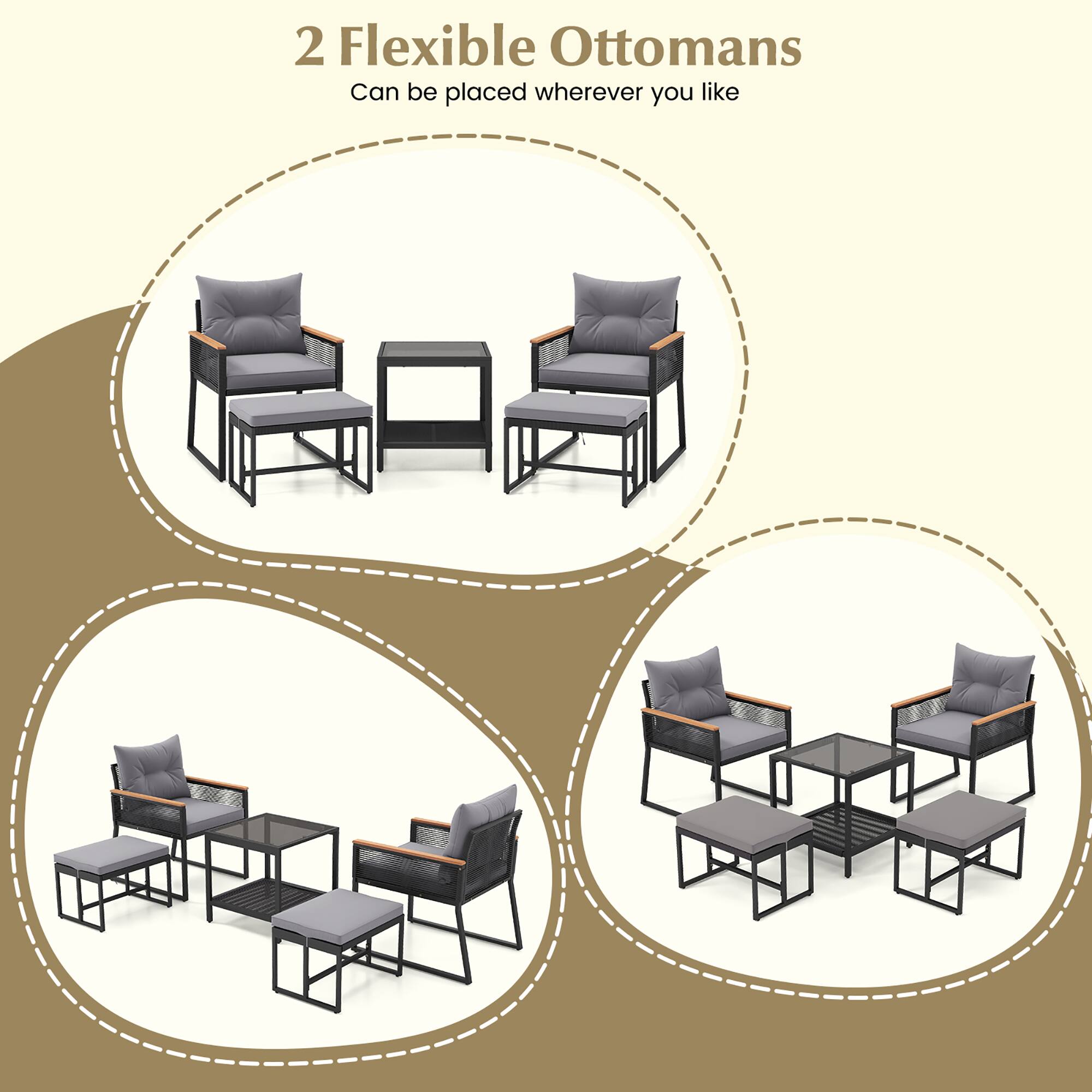 2 Flexible Ottomans  
Can be placed wherever you like