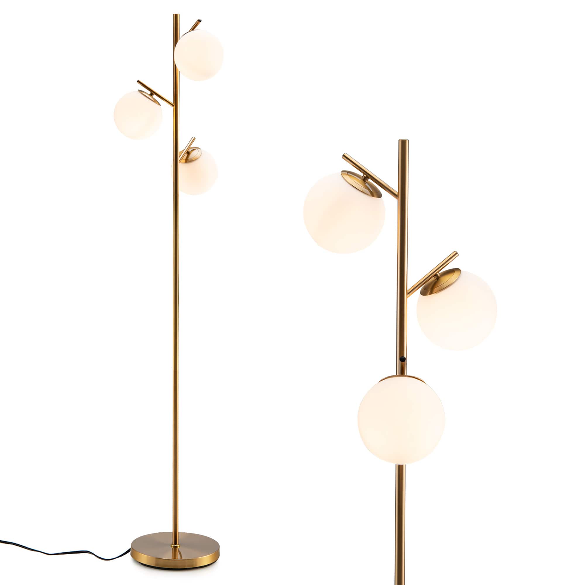 Front. Costway - Costway 3 Globe Floor Lamp Modern Freestanding Lamp Living Room w/Foot Switch - Golden.