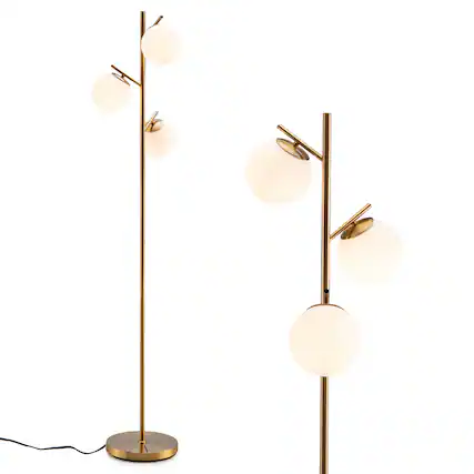 Front. Costway - Costway 3 Globe Floor Lamp Modern Freestanding Lamp Living Room w/Foot Switch - Golden.