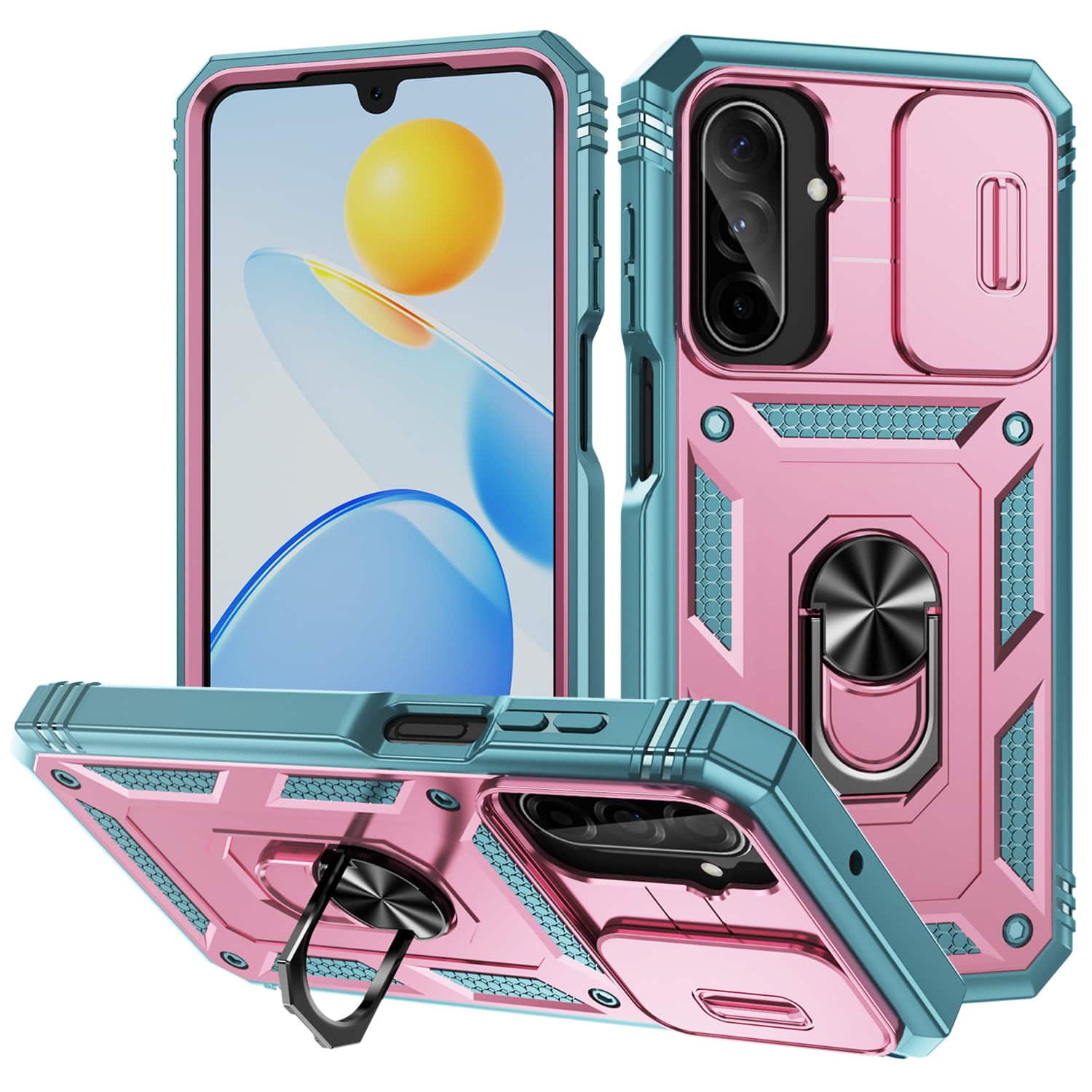 Dteck - Slide Lens Rotate Ring Kickstand Cover For Samsung Galaxy A16 5G, Heavy-Duty Rugged Shockproof Hard PC TPU Case - Pink/Green price history on PriceWatchPro