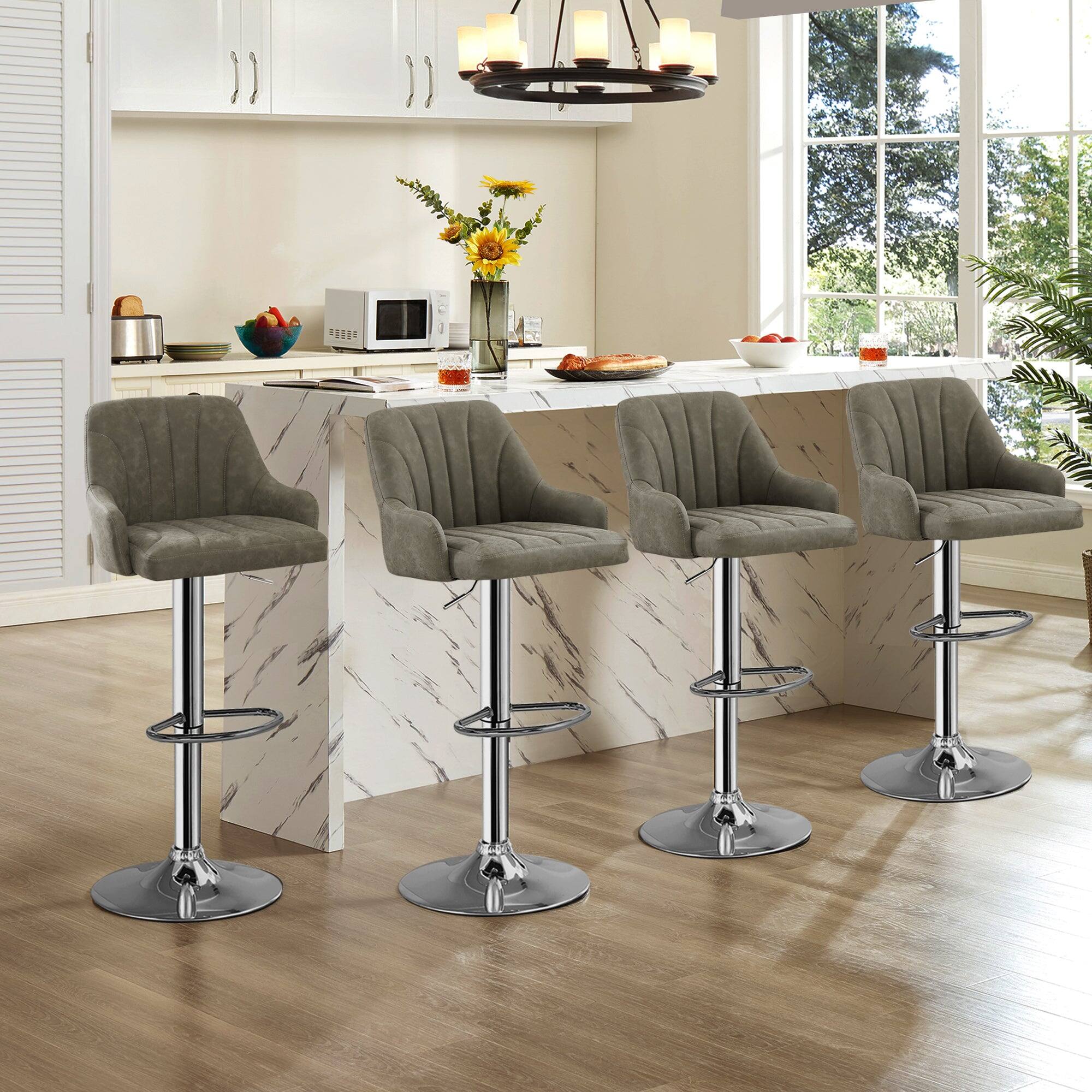 Alt View 3. Vecelo - Set of 2 Adjustable Swivel Bar Stools - PU Leather Seat, 360° Rotation, Height 35.4"-43.7", 330lb Capacity - Dark Grey.