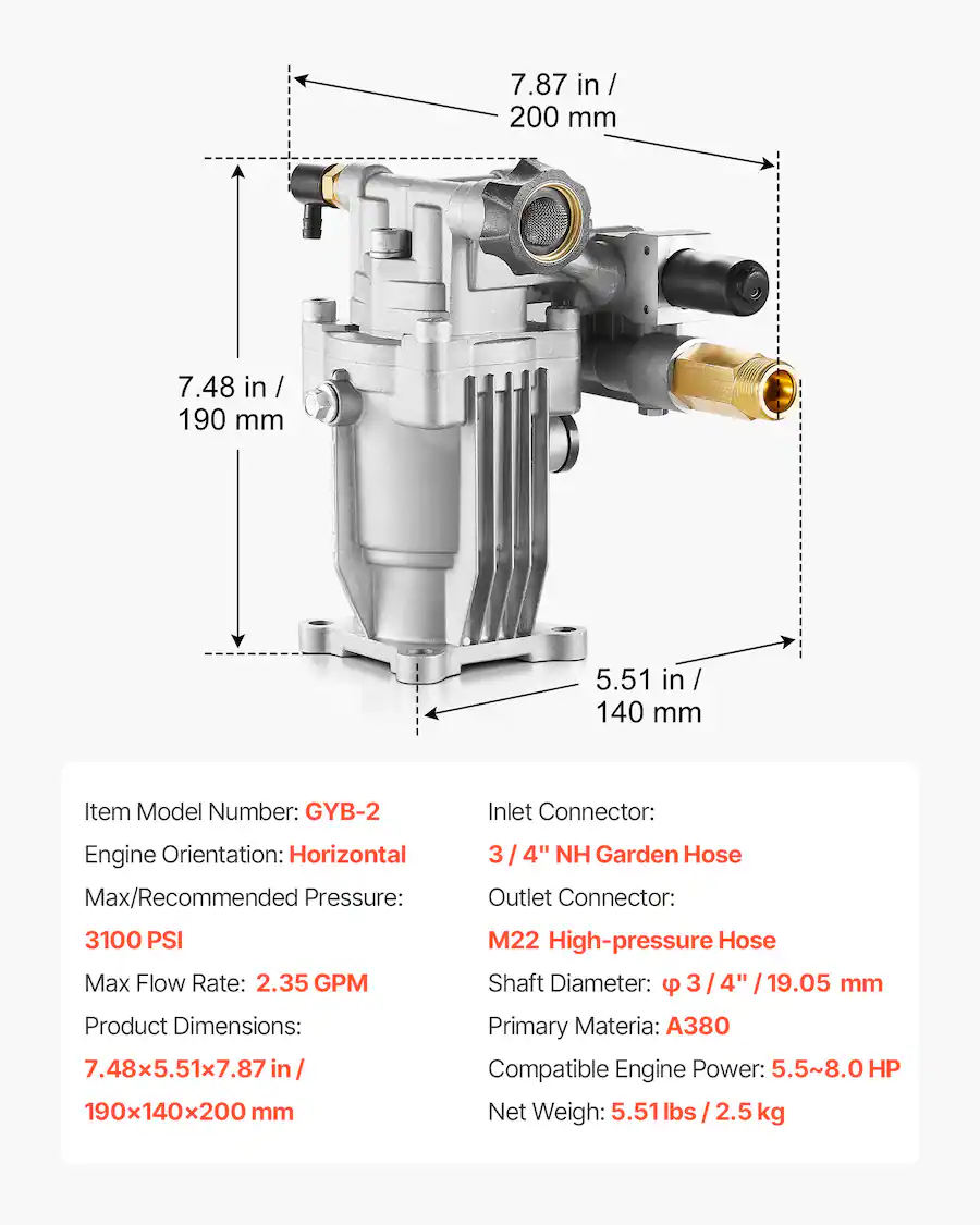 VEVOR Pressure Washer Pump, 3/4