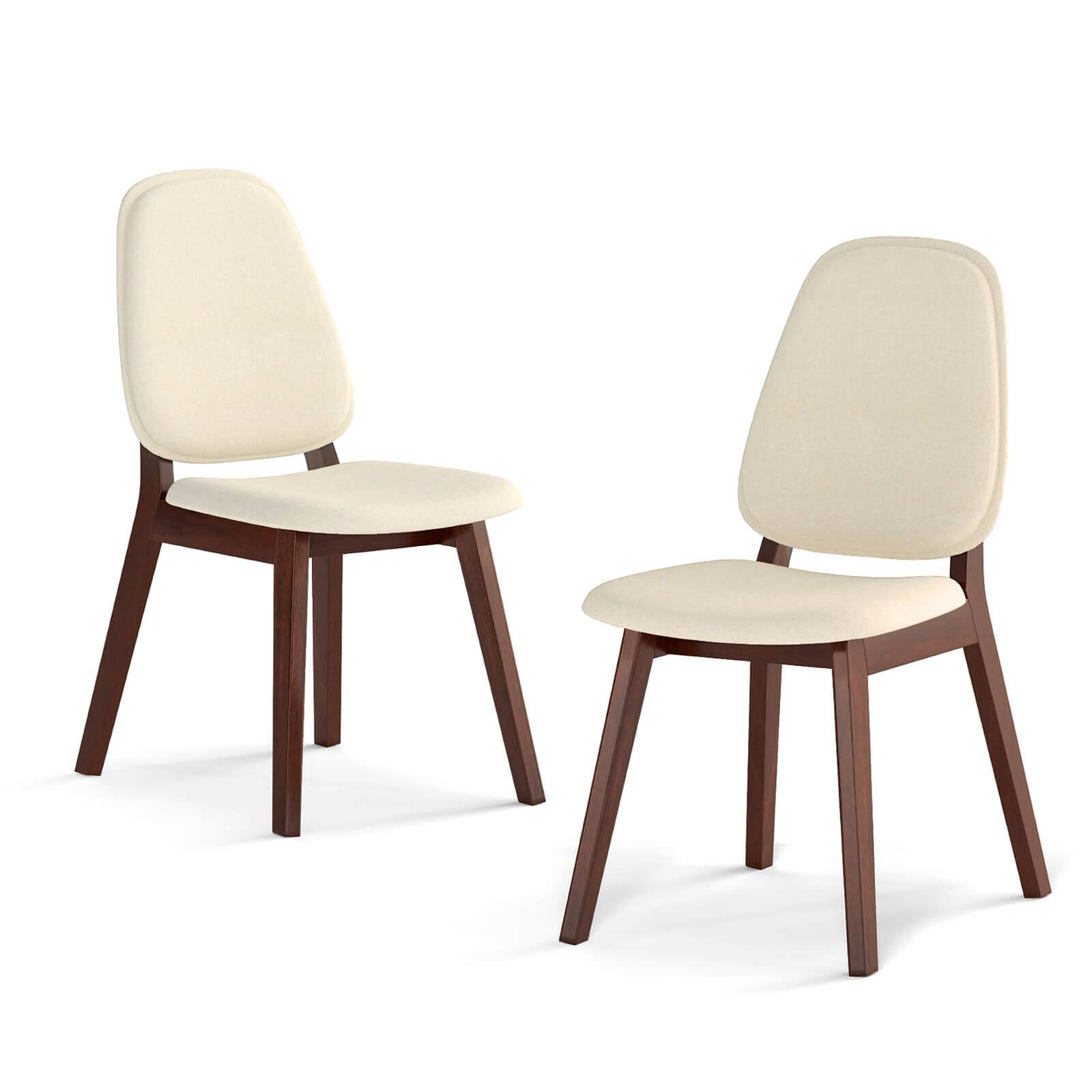 Front. Costway - Costway Modern Dining Chair Set of 2 with Upholstered Backrest Seat Linen Fabric for Room - Brown+Beige.
