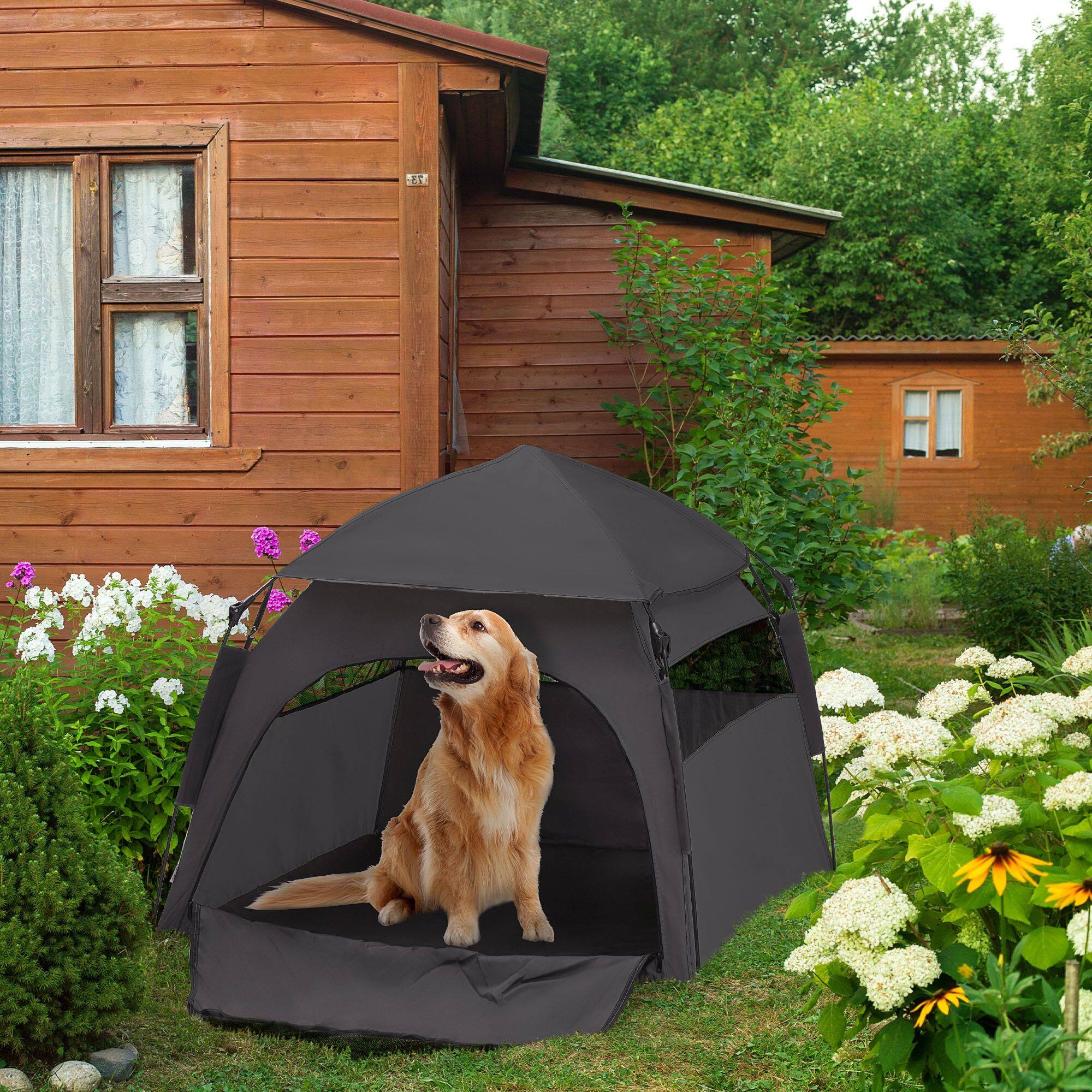 Alt View 6. Loheer - Loheer Pop Up Dog Tent for Large Dogs Portable Outdoor Pet Shade Tent for Beach and Camping with Carry Bag Dark Gray - Dark Gray.