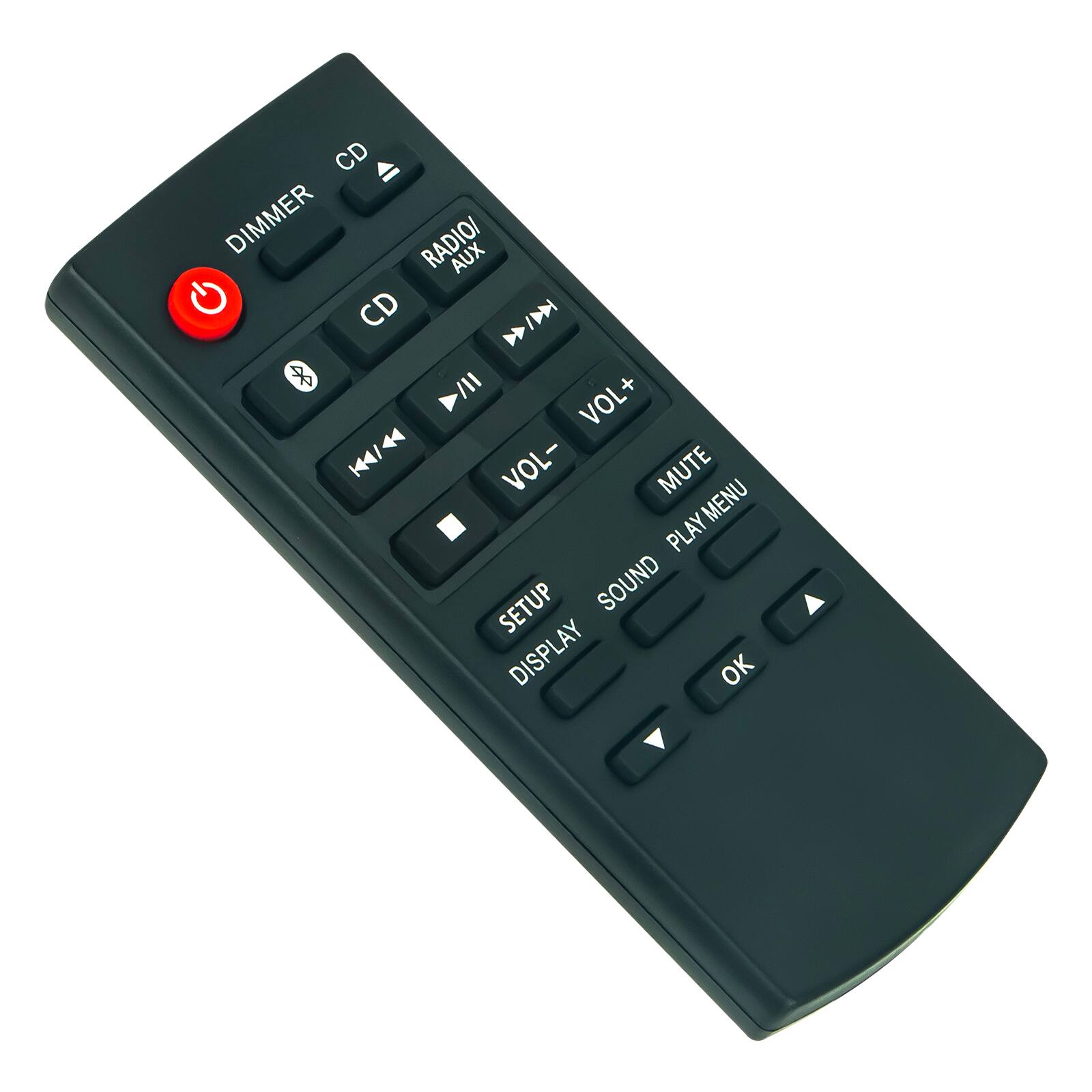 - DIMMER
- CD
- RADIO/AUX
- VOL -
- VOL +
- MUTE
- PLAY MENU
- SETUP
- DISPLAY
- SOUND
- OK