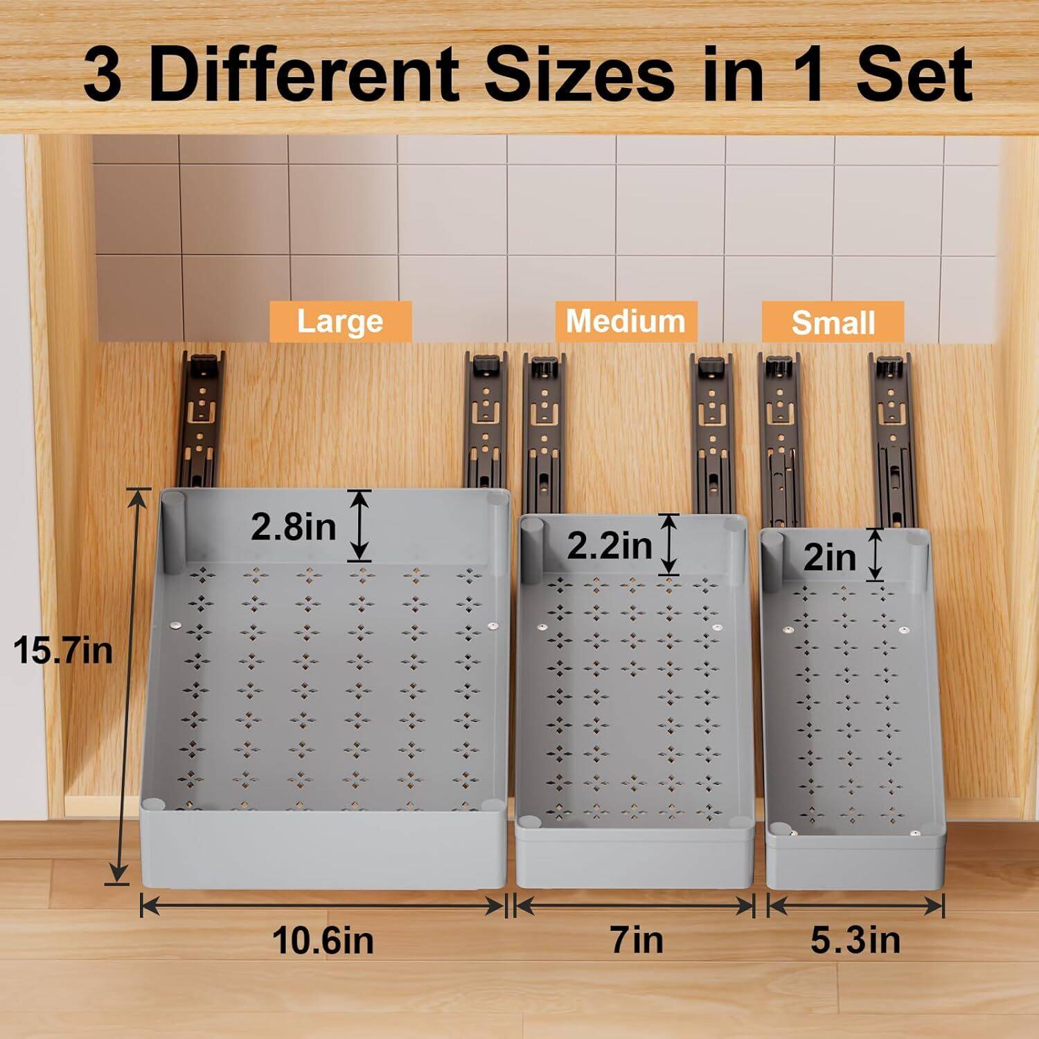 3 Different Sizes in 1 Set

Large  
2.8in  
15.7in  
10.6in  

Medium  
2.2in  
7in  

Small  
2in  
5.3in