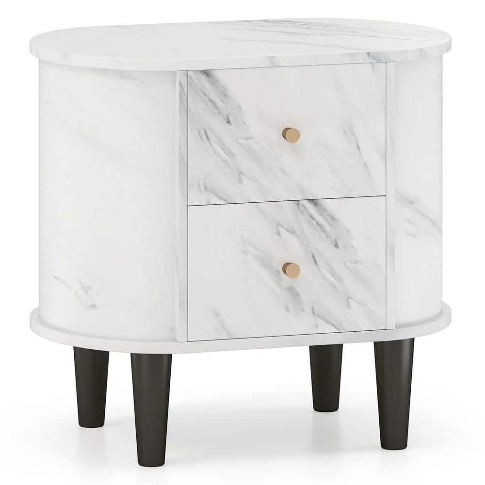 Kadyn - Sleek 2-Drawer Nightstand – Modern Faux Marble Bedside Table with Practical Storage, Bedroom Essential - White