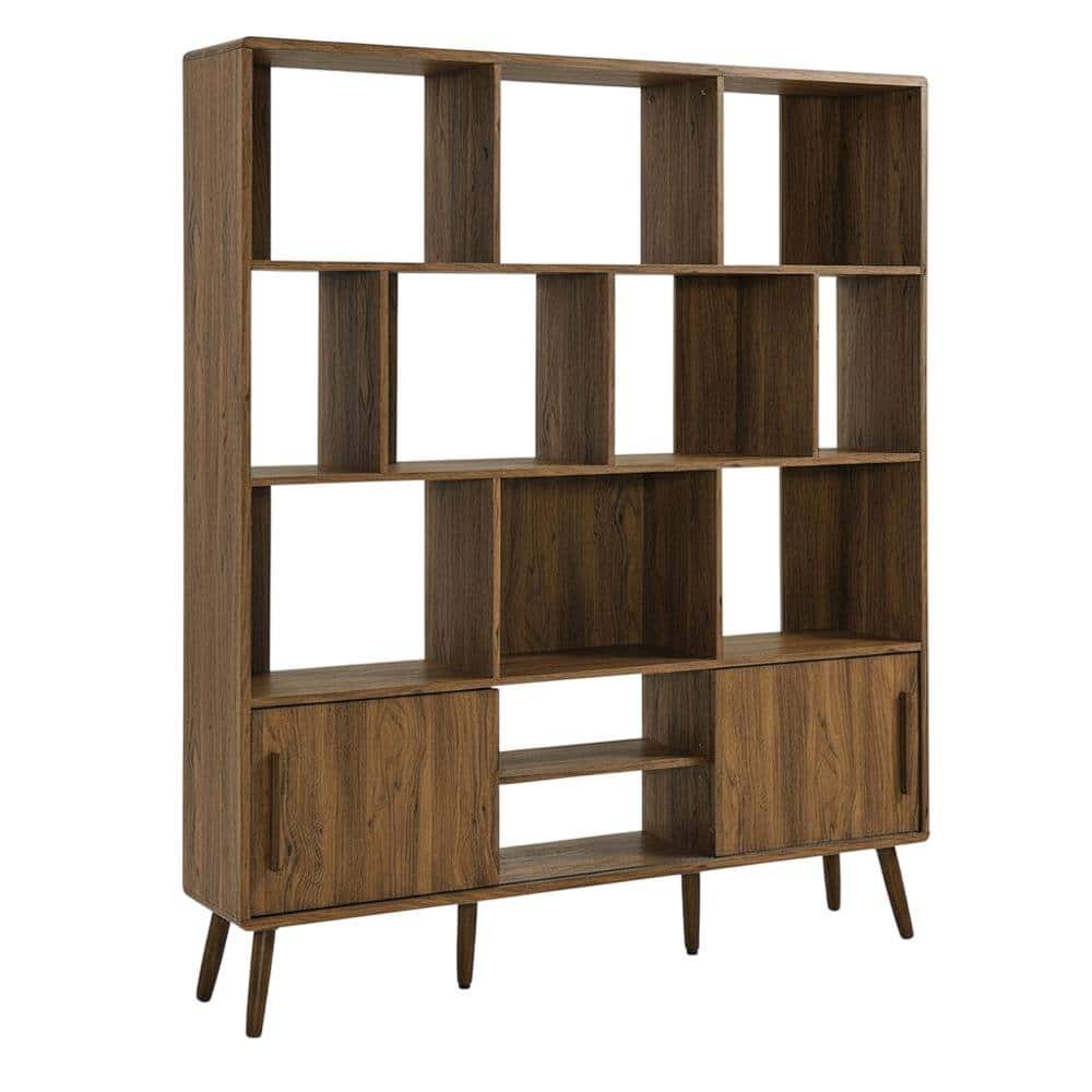 FurniFact - Wooden Bookcase with Sliding Doors and Contemporary Design - Brown