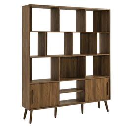 FurniFact - Wooden Bookcase with Sliding Doors and Contemporary Design - Brown