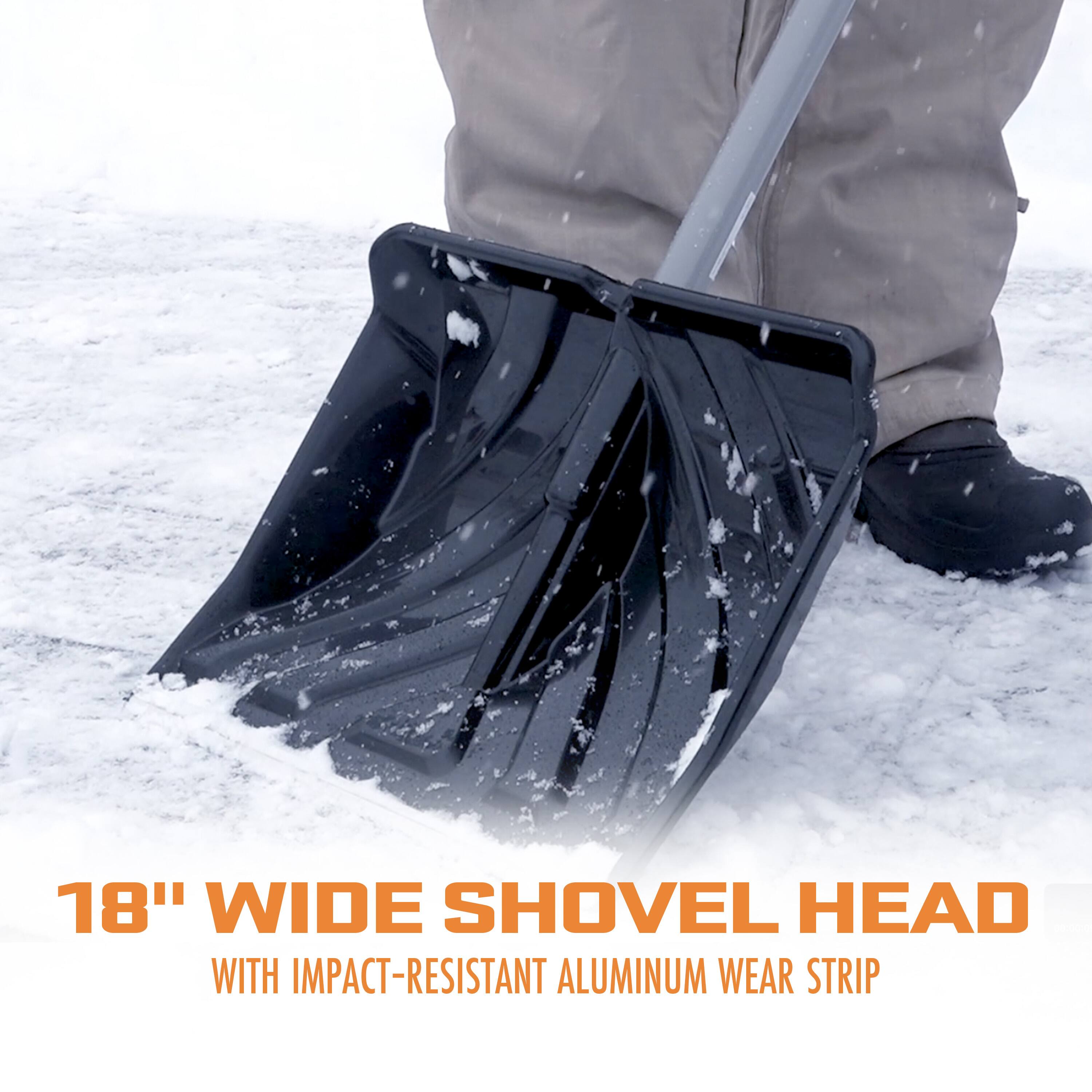 18" WIDE SHOVEL HEAD  
WITH IMPACT-RESISTANT ALUMINUM WEAR STRIP