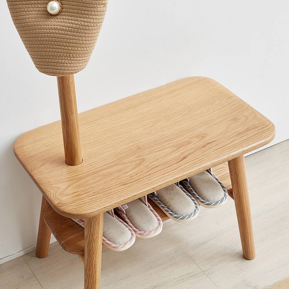 Back. Ropilly - Ropilly Solid Oak Hall Tree Coat Rack Bench Mid-Century Modern Entryway Shoe Storage Stool Natural Wood - Natural.