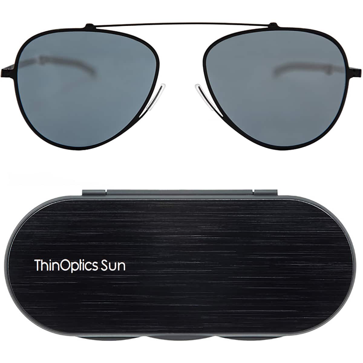 ThinOptics - Suns-Aviator frame Sunglasses with Grey Flash Mirror lens - Black