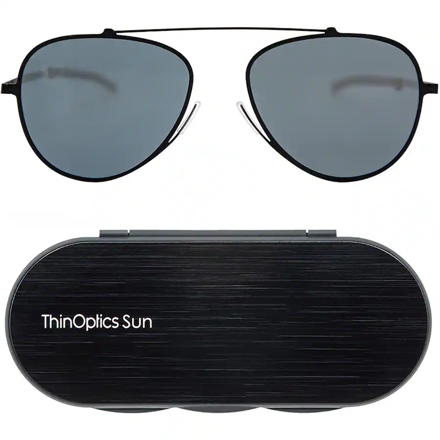 ThinOptics Suns Aviator frame Sunglasses with Grey Flash Mirror lens ...