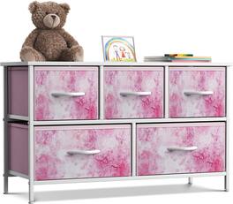 Sorbus - Dresser with 5 Drawers - Storage Chest Organizer Unit with Steel Frame, Wood Top, Easy Pull Fabric Bins Bedroom - Tie dye pink