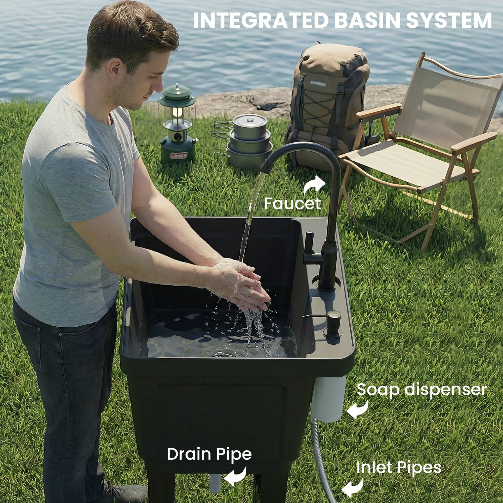 INTEGRATED BASIN SYSTEM

- Faucet
- Soap dispenser
- Drain Pipe
- Inlet Pipes