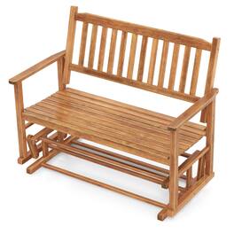 Gymax - Patio Glider Loveseat Chair Swing Rocking Bench w/ Curved Backrest & Slatted Seat - Natural