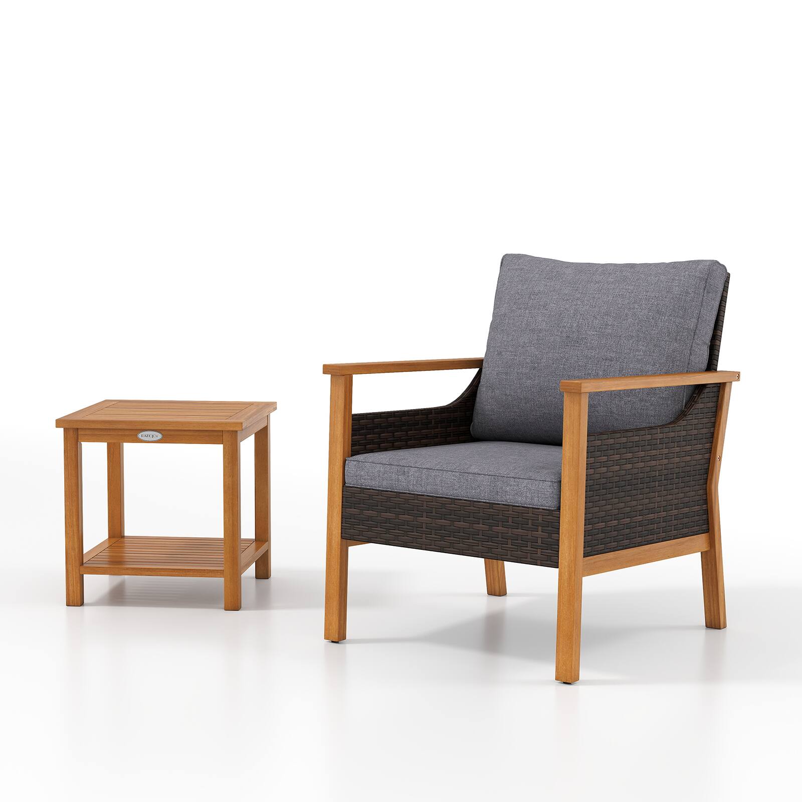 Alt View 8. Gymax - Gymax 3 Piece Patio Furniture Set PE Rattan Chairs w/ 2-Tier Coffee Table & Cushions Mix Brown & Grey - Brown.