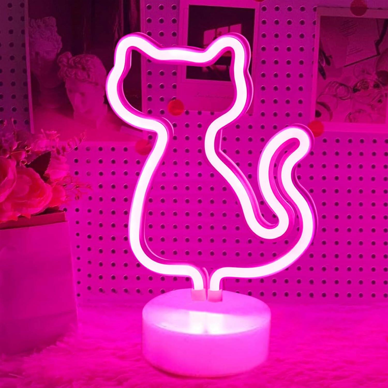 PARKER SLATER Cat Neon Sign – LED Light with Base USB/Battery Powered ...