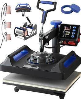 VEVOR - Heat Press Machine 12 x 15 Inch 8 in 1 Heat Press Sublimation Machine 360° Rotation Swing Away 8 in 1 Shirt Printing - Blue;Black