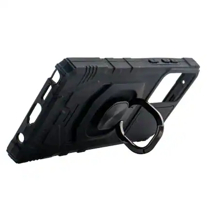 Front. Reiko - Kickstand Ring Holder Tpu Shockproof Case For Motorola Moto G Power 5G (2024) In Black - Black.