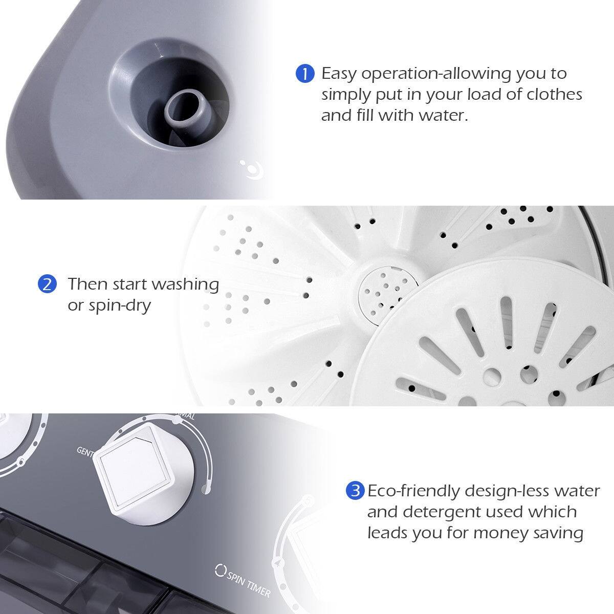 1. Easy operation-allowing you to simply put in your load of clothes and fill with water.
2. Then start washing or spin-dry
3. Eco-friendly design-less water and detergent used which leads you for money saving