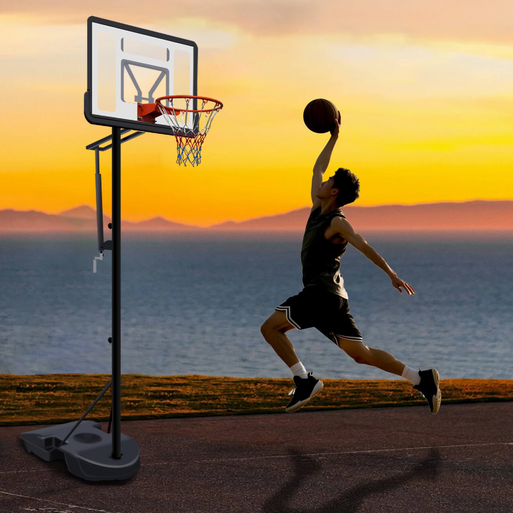 Alt View 1. Ecooso - Portable Basketball Hoop, Adjustable 6.9-10.0 ft, 34" Backboard, Rebounder, Wheels, Water/Sand Base - Black.