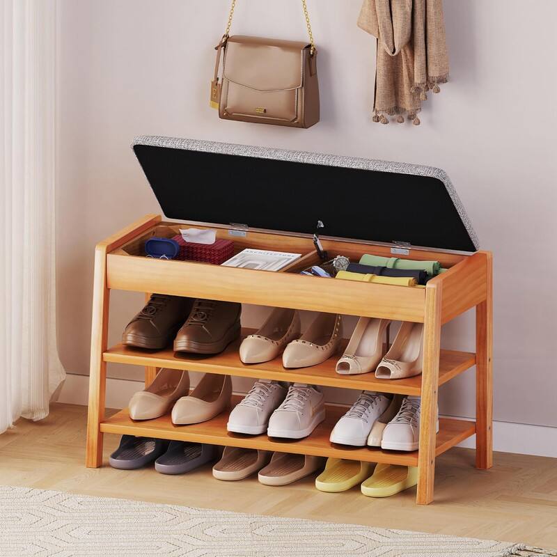 Front. partphoner - Shoe Rack Bench with Storage - Walnut.