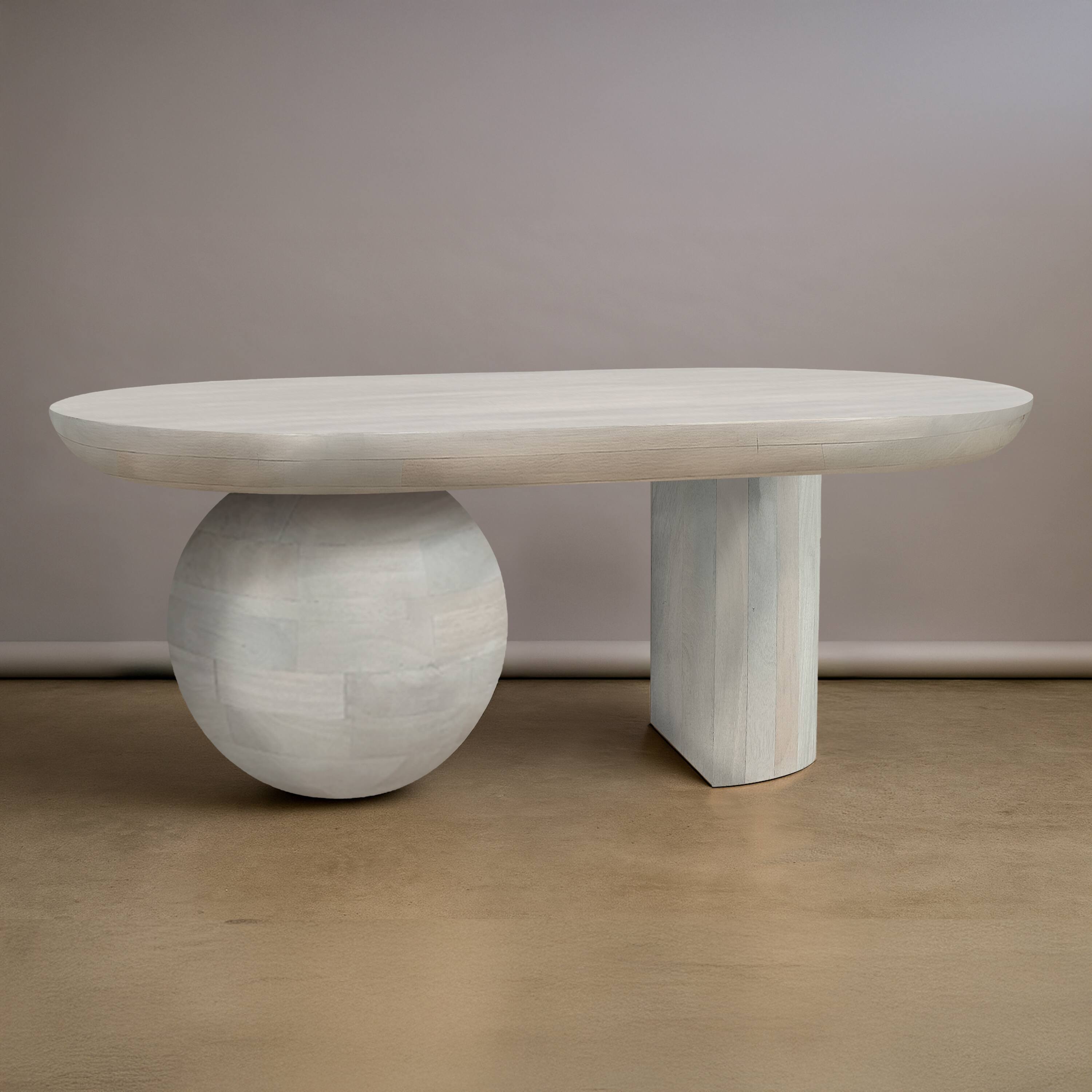 Alt View 8. Manhattan Lane - 38 Inch Coffee Table, Oblong Mango Wood Top with a Modern Ball Leg - White.