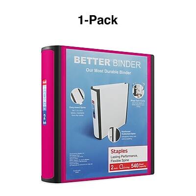 1-Pack  
BETTER BINDER  
Our Most Durable Binder  

Staples  
Lasting Performance, Flexible Spine  
2" x 540