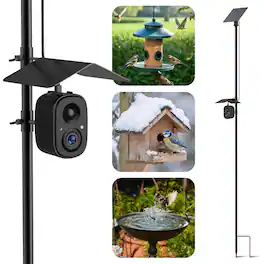 CoolFly - x Richbird - 2.5K HD Smart Bird Camera with AI Recognition, Solar Panel, and Pole Mount - Black