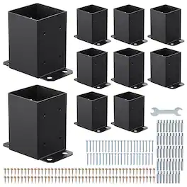 VEVOR - 4x4 Post Base 10 Pcs, Inner Size 3.6x3.6 inch / 91.44x91.44 mm Post Brackets, Heavy Duty Carbon Steel Decking Posts - Black