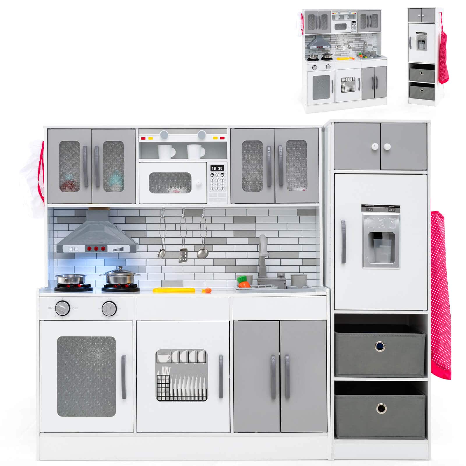 Front. Costway - Costway Wooden Kitchen Playset w/Lights Sounds Interactive Features Storage Accessories - Gray,White.