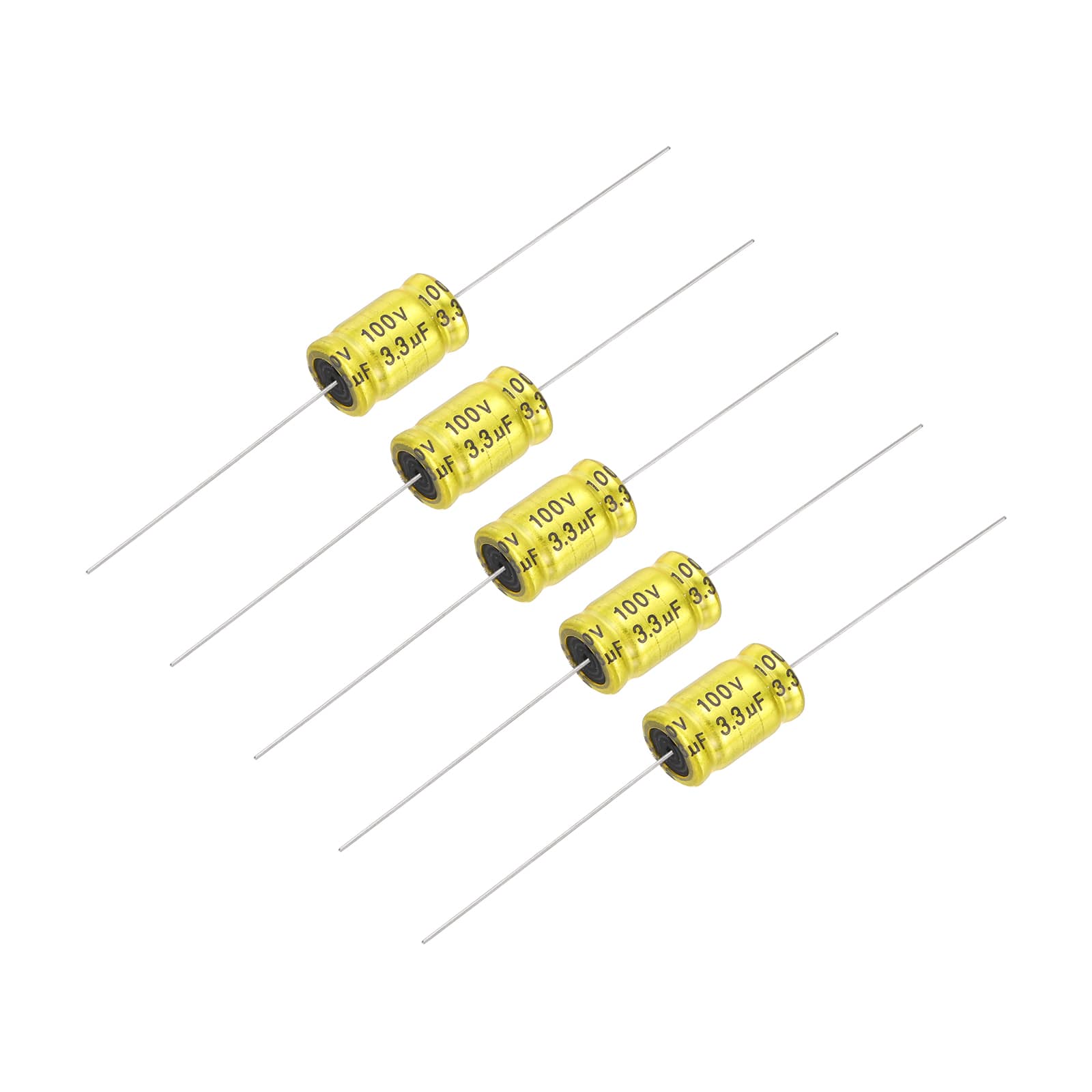 Unique Bargains - 5pcs 3.3uF 100V Non-Polarized Electrolytic Capacitor, 17x10mm Aluminum Audio Freq Divider for DIY Speaker/Car Amp - Gold
