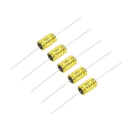 Unique Bargains - 5pcs 3.3uF 100V Non-Polarized Electrolytic Capacitor, 17x10mm Aluminum Audio Freq Divider for DIY Speaker/Car Amp - Gold