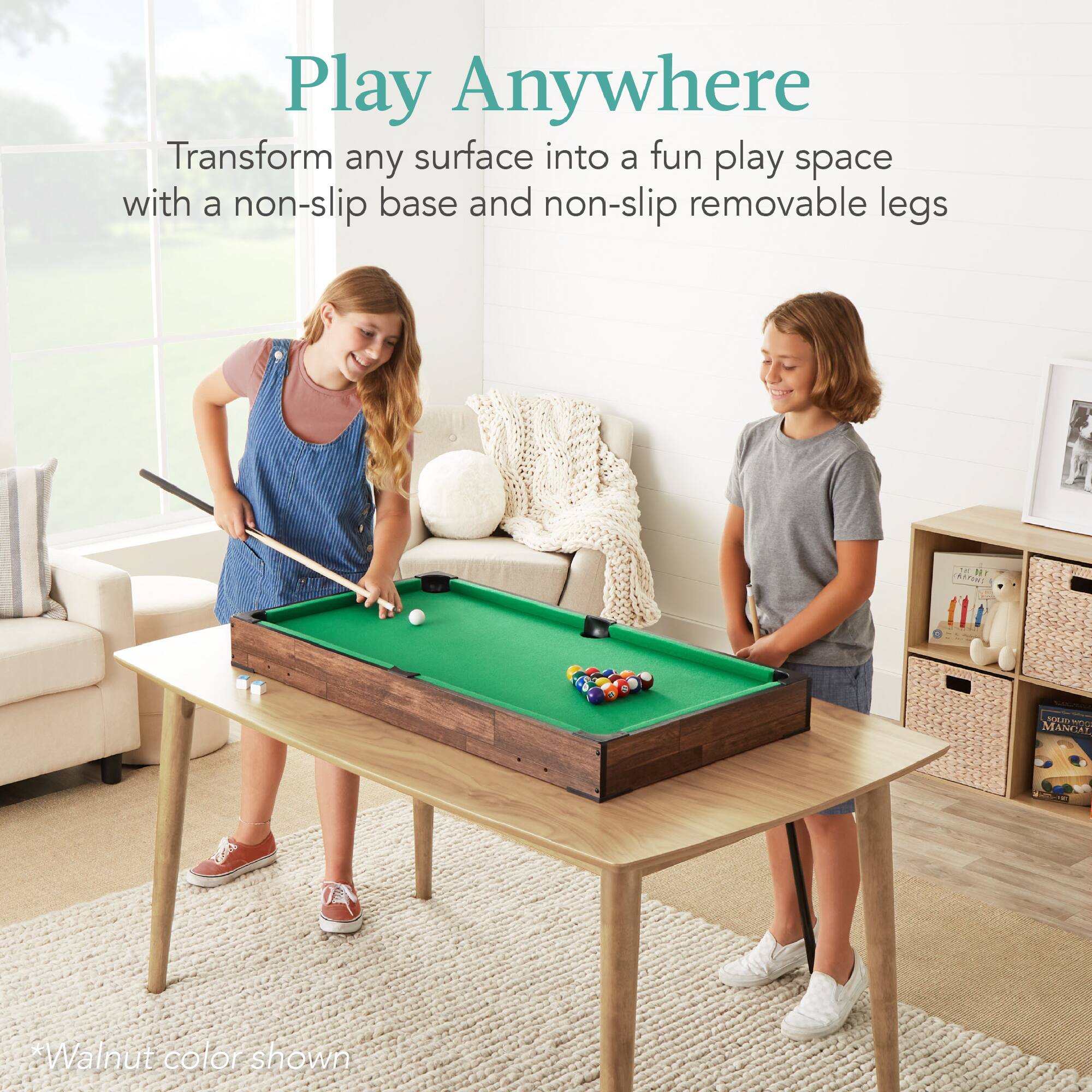 Play Anywhere

Transform any surface into a fun play space with a non-slip base and non-slip removable legs

Walnut color shown