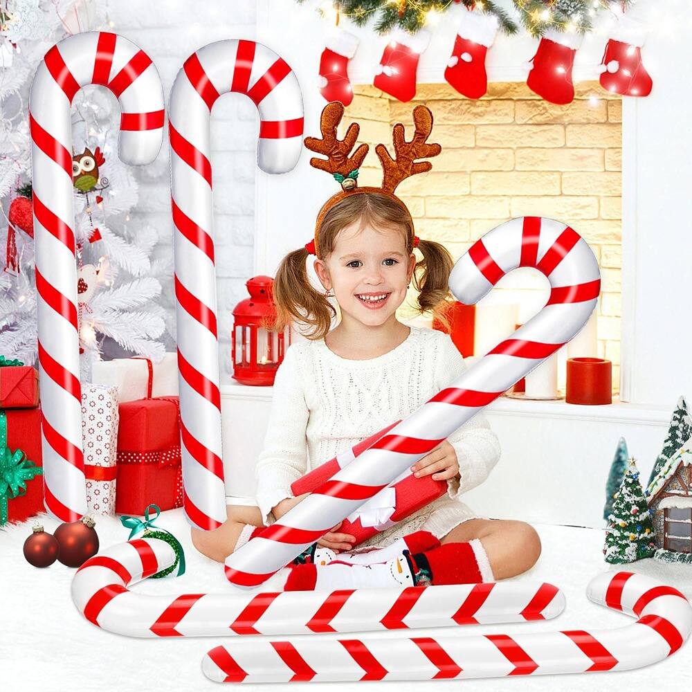 Alt View 1. PARKER SLATER - 5-Pc 35" Inflatable Candy Canes – Indoor & Outdoor Christmas Decor - Red + White.