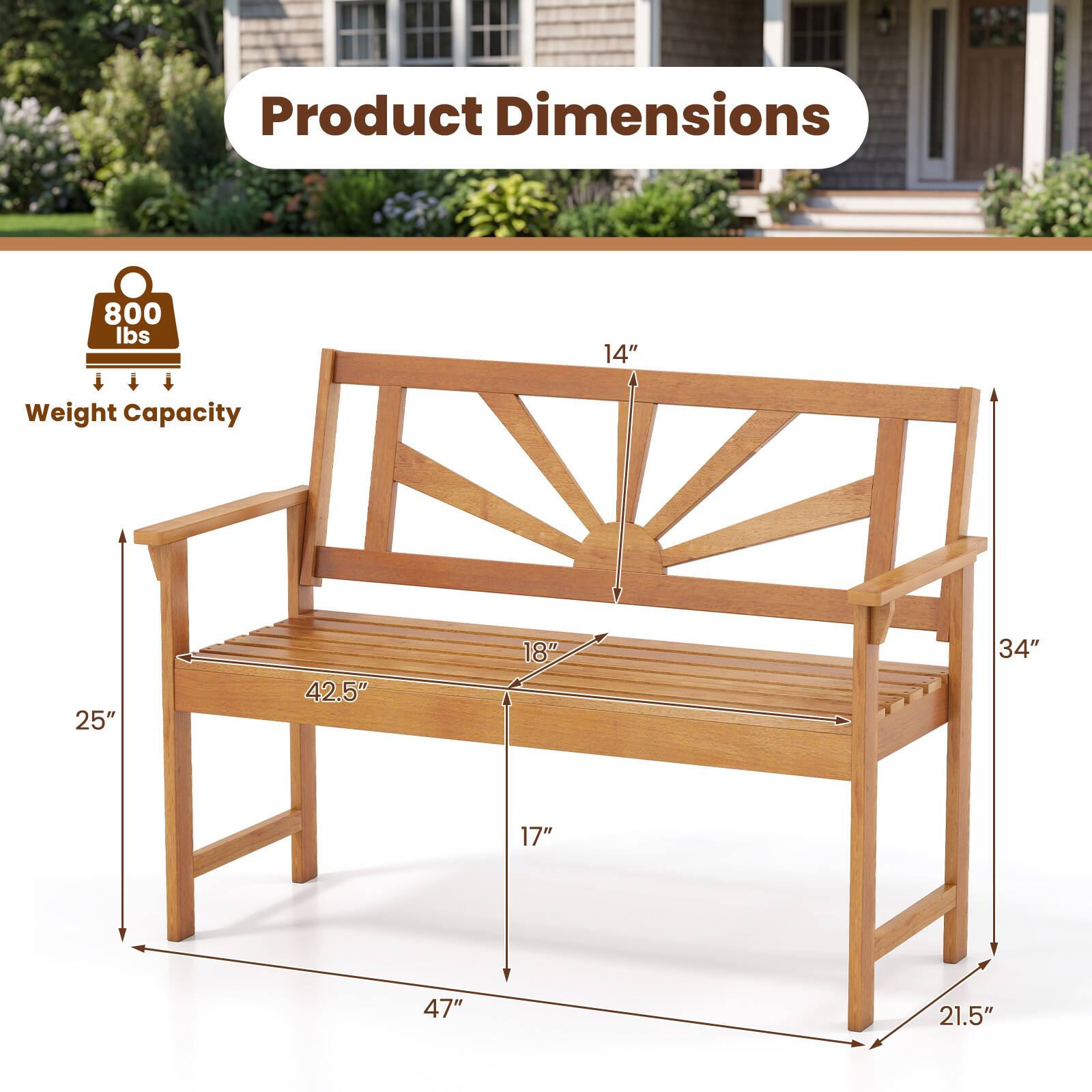 Product Dimensions: 800 lbs, 14", 25", 42.5", 18", 34", 17", 47", 21.5"
