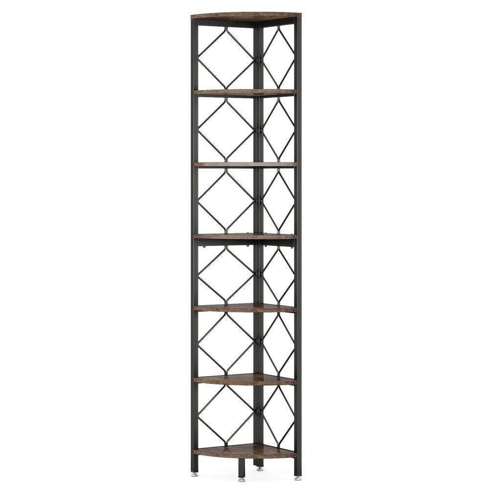 Angle. Kadyn - Kadyn Bookshelf, Storage Shelf, Bookcase,7-Tier Corner Shelf, 78.7" Corner Bookcase Slim Corner Storage Rack - Brown.