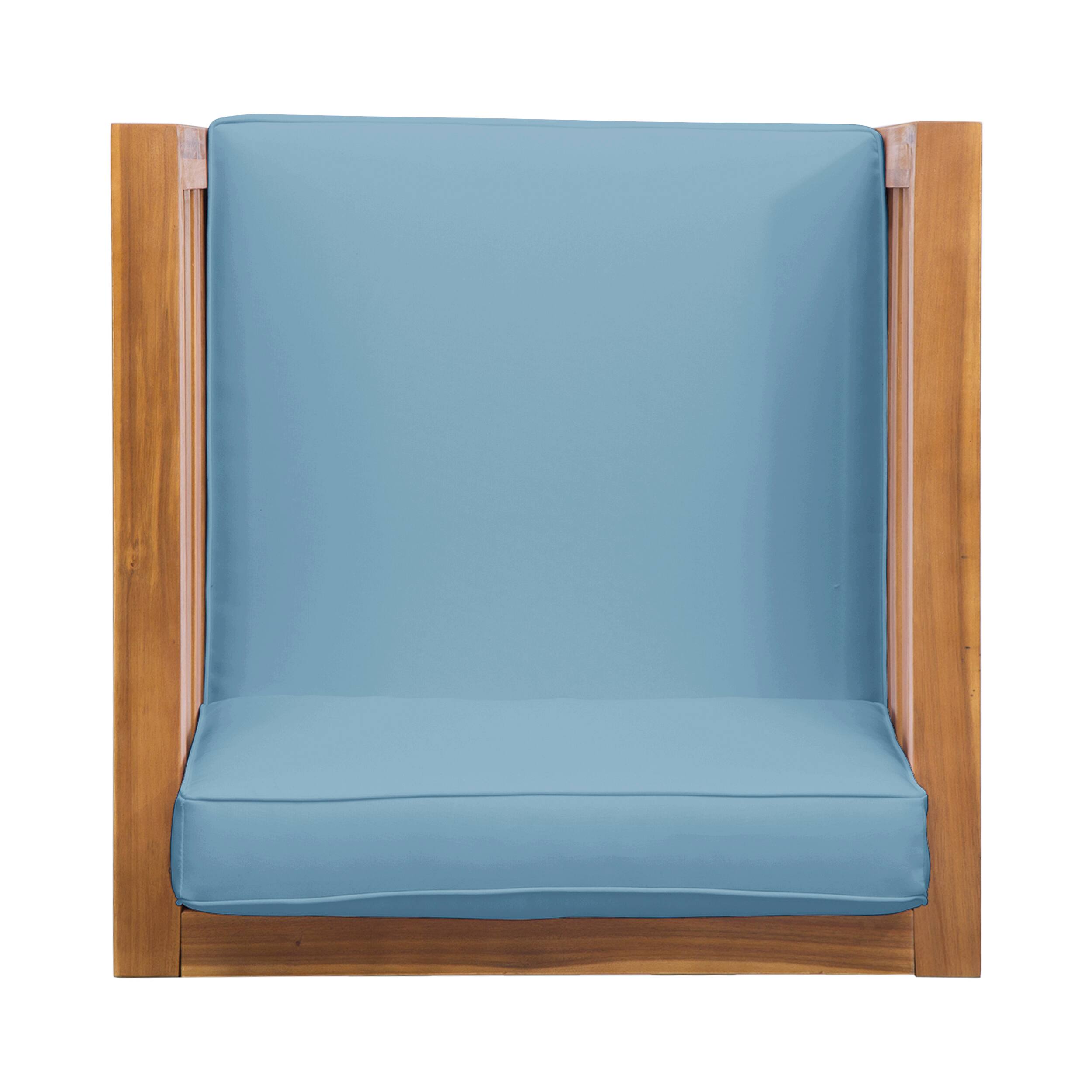 Alt View 5. Whisen - Outdoor Club Chair, Acacia Wood Patio Chair with Water-Resistant Cushion for Backyard, Garden and Porch - Blue.