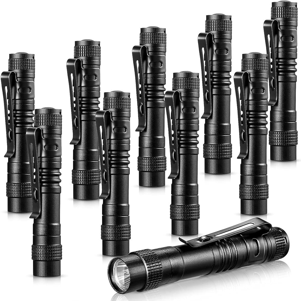 ACJPR - 10-Pack Mini LED Penlight Flashlights, Small Aluminum Pocket Lights with Clip for Inspection, Camping, and Emergencies