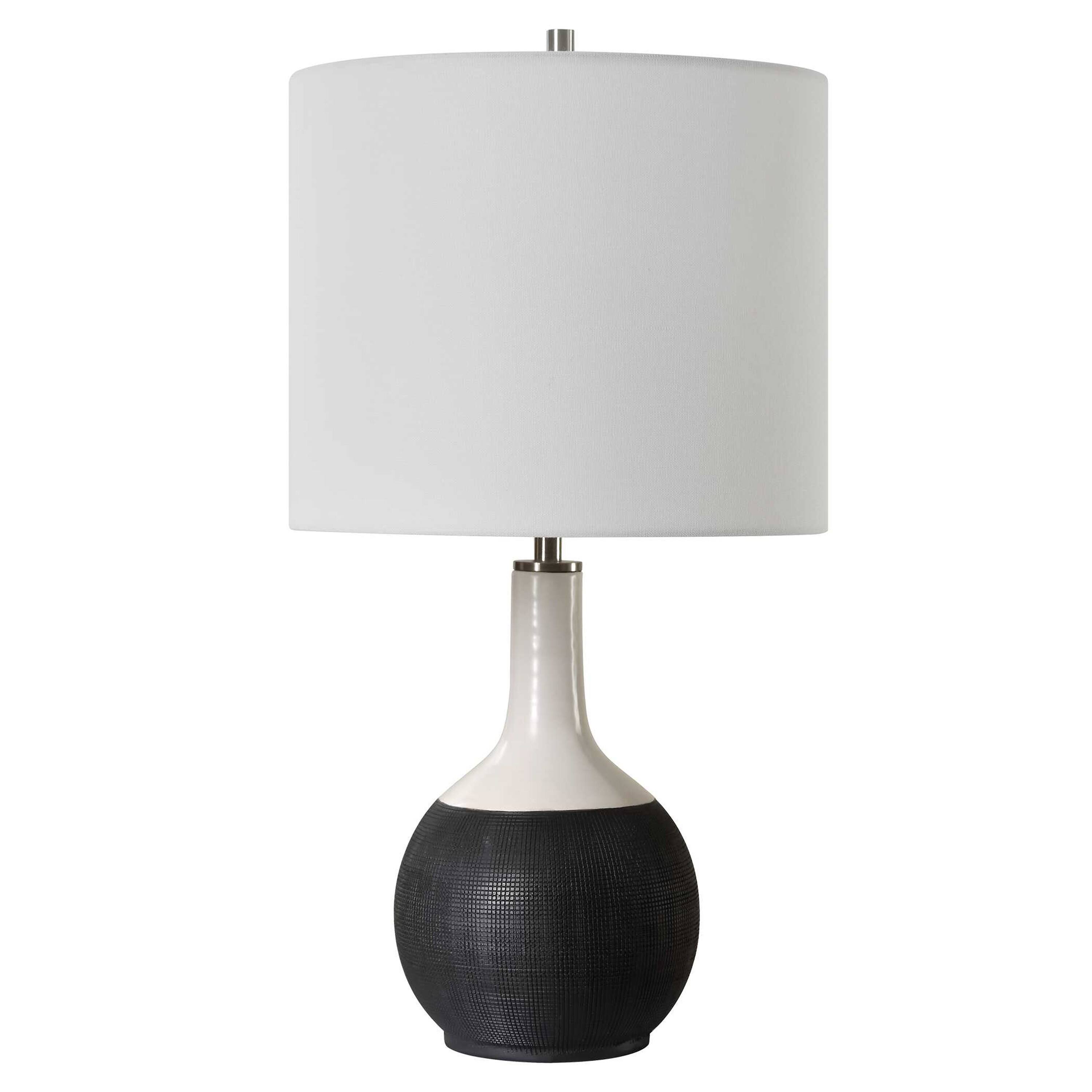 Front. Manhattan Lane - Table Lamp, Linen Shade, 23 Inch Ceramic Accent - Black, White.