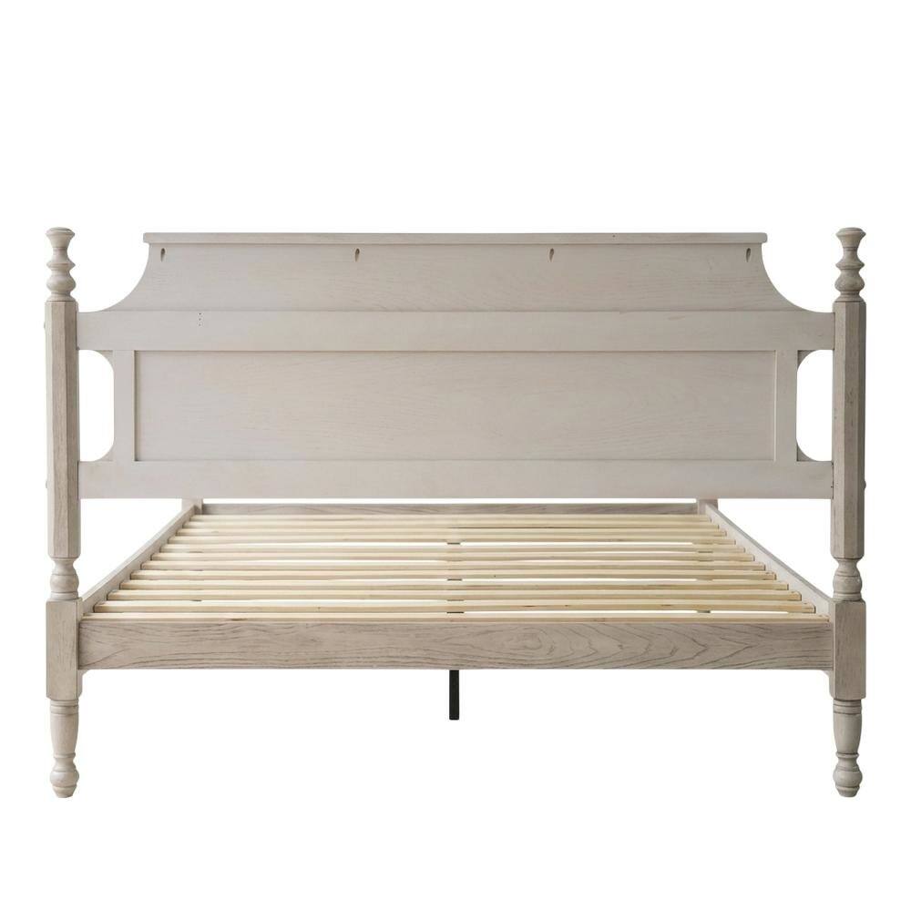 Left. FurniFact - Solid Wood Platform Bed with Headboard - Driftwood Gray Oak.