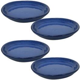 Sunnydaze - 9 in Glazed Ceramic Flower Pot/Plant Saucer - Set of 4 - Imperial Blue