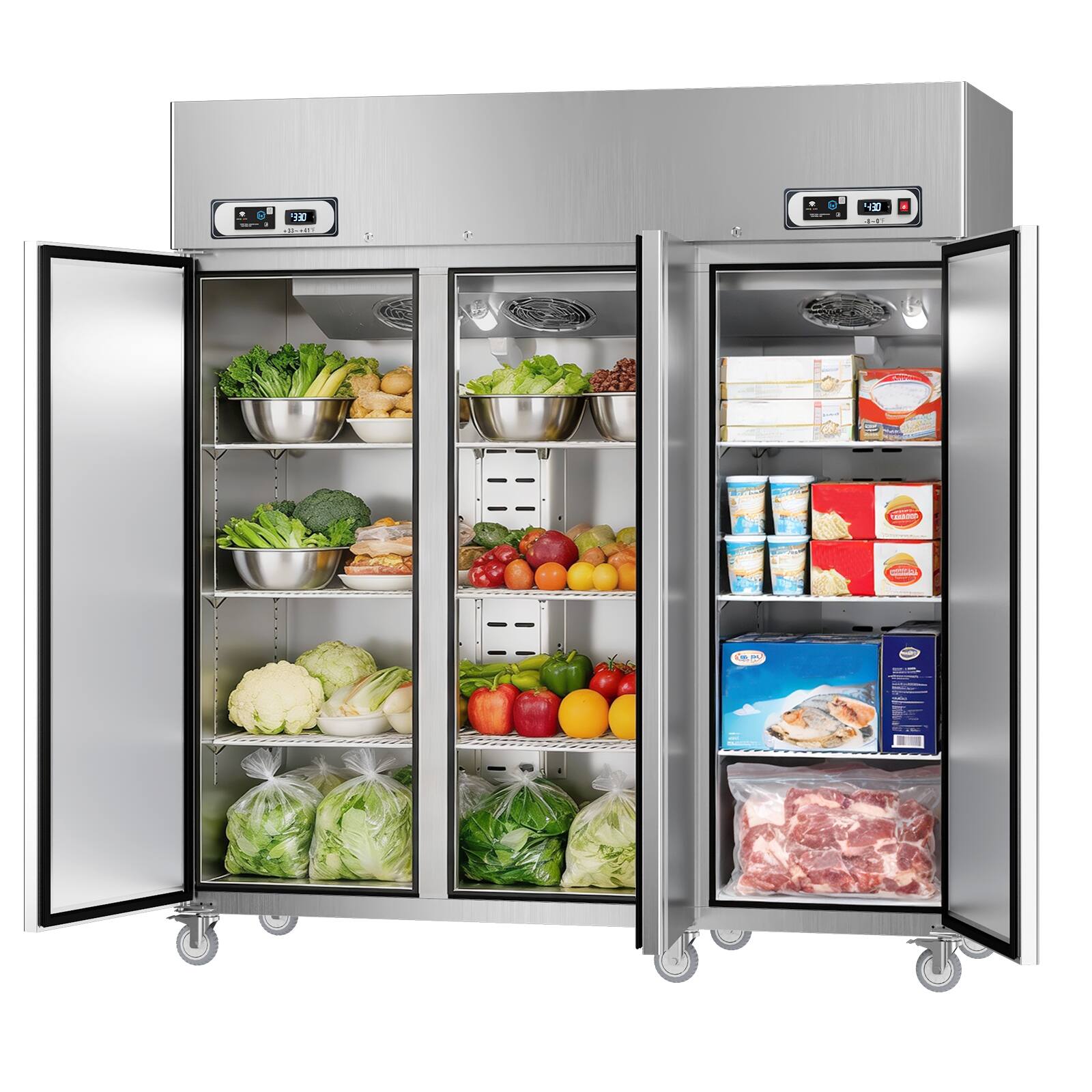 Alt View 5. Veecool - VEECOOL 72" 54 Cu.Ft WiFi Enabled Commercial Refrigerator Freezer Combo with App in Stainless Steel, Dual Temperature - Stainless Steel.
