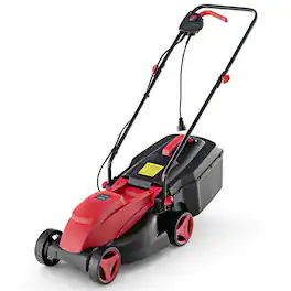 Costway - Electric Corded Lawn Mower 10-AMP 13-Inch Walk-Behind Lawnmower with Collection Box - Black + Red